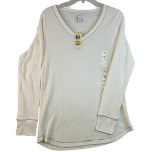 Charter Club Medium Long Sleeve Thermal Top Waffle Knit Ivory Cotton Blend